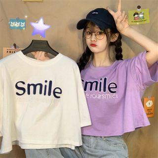 3/4-sleeve Cropped Letter T-shirt