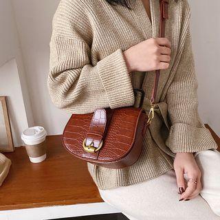 Patent Croc Grain Buckled Crossbody Bag