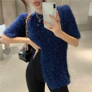 Short-sleeve Fringed Trim Knit Top