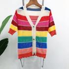 Short Sleeve Rainbow Color Buttoned Cardigan