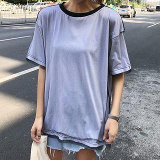 Short-sleeve Mesh Overlay T-shirt
