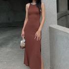 Contrast Trim Slit Maxi A-line Tank Dress