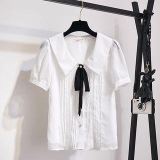 Short-sleeve Ribbon Accent Blouse
