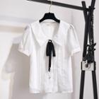 Short-sleeve Ribbon Accent Blouse