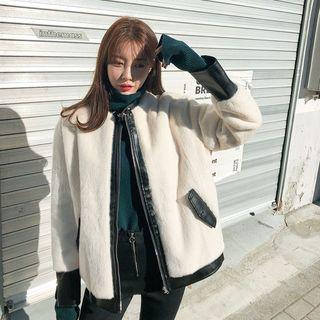 Faux-leather Trim Faux-fur Jacket