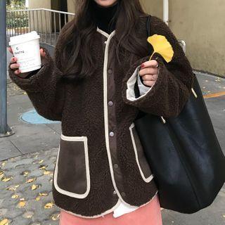 Button-up Contrast Trim Jacket Coffee - One Size