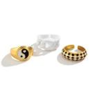 Set Of 3: Chunky / Yin And Yang / Chunky Chain Alloy Ring Gold - One Size