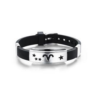 Simple Fashion Twelve Constellation Aries Geometric 316l Stainless Steel Silicone Bracelet Silver - One Size