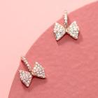 Bow Rhinestone Sterling Silver Dangle Earring 1 Pair - S925 Silver - Stud Earring - Rose Gold - One Size