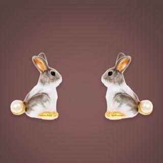Pearl Rabbit Earring Gray - One Size