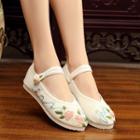 Floral Embroidered Frog-button Mary Jane Flats