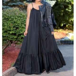 Spaghetti-strap Plain Maxi A-line Dress