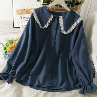Lace Ruffle-trim Peter Pan-collar Loose Shirt