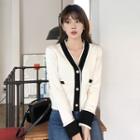 Preppy-look Wool Blend Cardigan Ivory - One Size