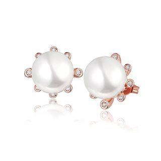 Elegant Simple Plated Rose Gold Geometric Pearl Stud Earrings Rose Gold - One Size