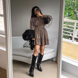 Gathered-waist Frilled-hem Leopard Dress