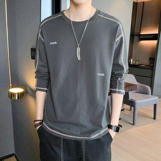 Letter Printed Contrast Trim Long-sleeve T-shirt