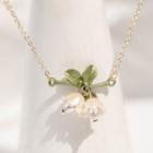 Flower Pendant Alloy Necklace White Flower - Gold - One Size