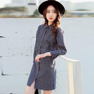 Long-sleeve Check Shirt Dress