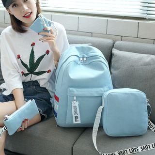 Set Of 4: Lettering Canvas Backpack + Crossbody Bag + Zip Pouch + Drawstring Pouch