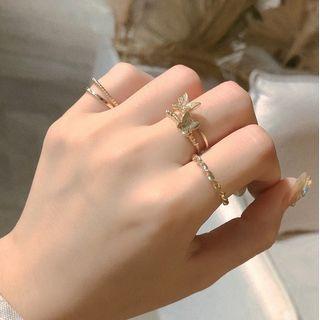 Set Of 4: Alloy Butterfly Ring