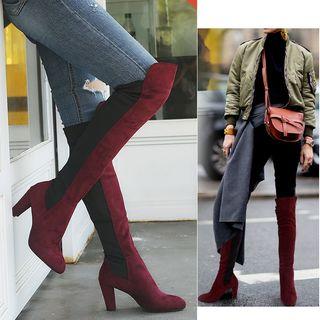 Faux Suede Panel High-heel Over-the-knee Boots