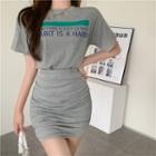 Short-sleeve Lettering T-shirt / Mini Pencil Skirt