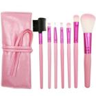 Set Of 7 : Makeup Brush With Pouch Pink - One Size