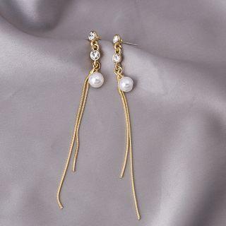 Rhinestone Faux Pearl Fringed Earring 1 Pair - E1742-8 - As Shown In Figure - One Size