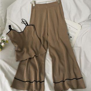Set: Contrasted Camisole Top + Wide-leg Pants