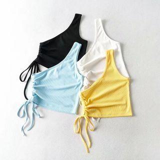 One-shoulder Drawstring Crop Tank Top