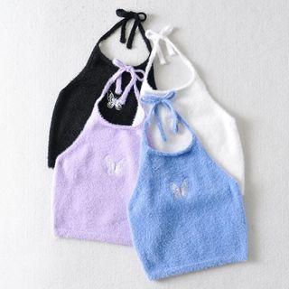 Halter-neck Butterfly Embroidered Camisole Top