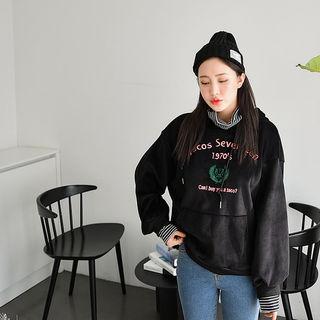 Inset Hooded Sweatshirt Turtle-neck Stripe Top