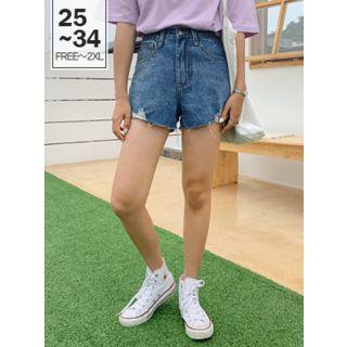 Roll-up Detail Distressed Denim Shorts