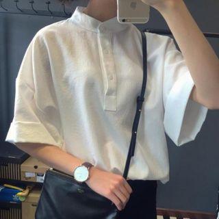 Stand Collar Half-placket Short-sleeve Shirt