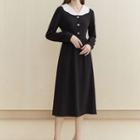 Collard Long-sleeve Midi A-line Dress