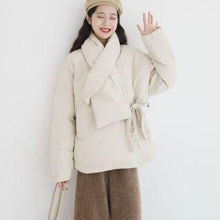 Set: Tie-front Padded Jacket + Padded Scarf