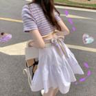 Short-sleeve Ribbon Striped Top / Mini A-line Skirt