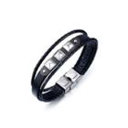 Fashion Personality Geometric 316l Stainless Steel Leather Bracelet Silver - One Size