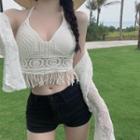 Knit Cropped Camisole Top / Lace Cardigan