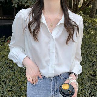 Plain Chiffon Oversize Shirt White - One Size
