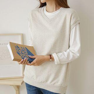 V-neck Cap-sleeve Sweatshirt