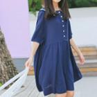 Short-sleeve Buttoned Shift Dress