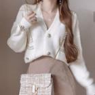 V-neck Faux Pearl Detail Cardigan