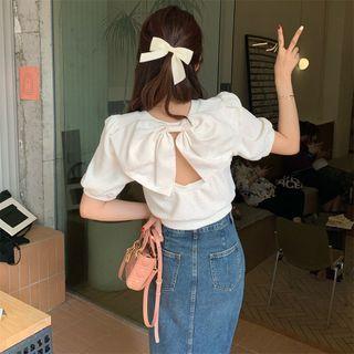 Short-sleeve Bow Open-back Top