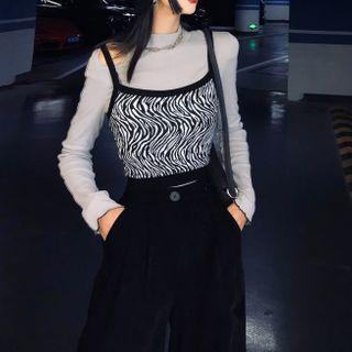 Zebra Print Camisole Top / Long-sleeve Mock-neck Top