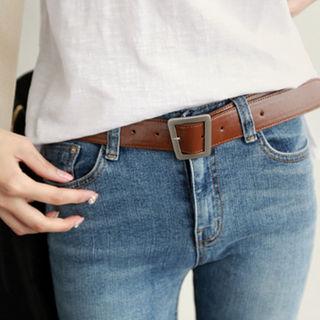 Trapezoid-buckle Faux-leather Belt