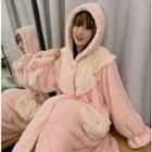 Buttoned Hooded Midi Sleep Dress Pink - One Size