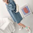 Round-neck Puff-sleeve Denim Dress