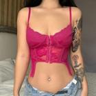 Spaghetti-strap Lace Panel Asymmetrical Cropped Corset Top